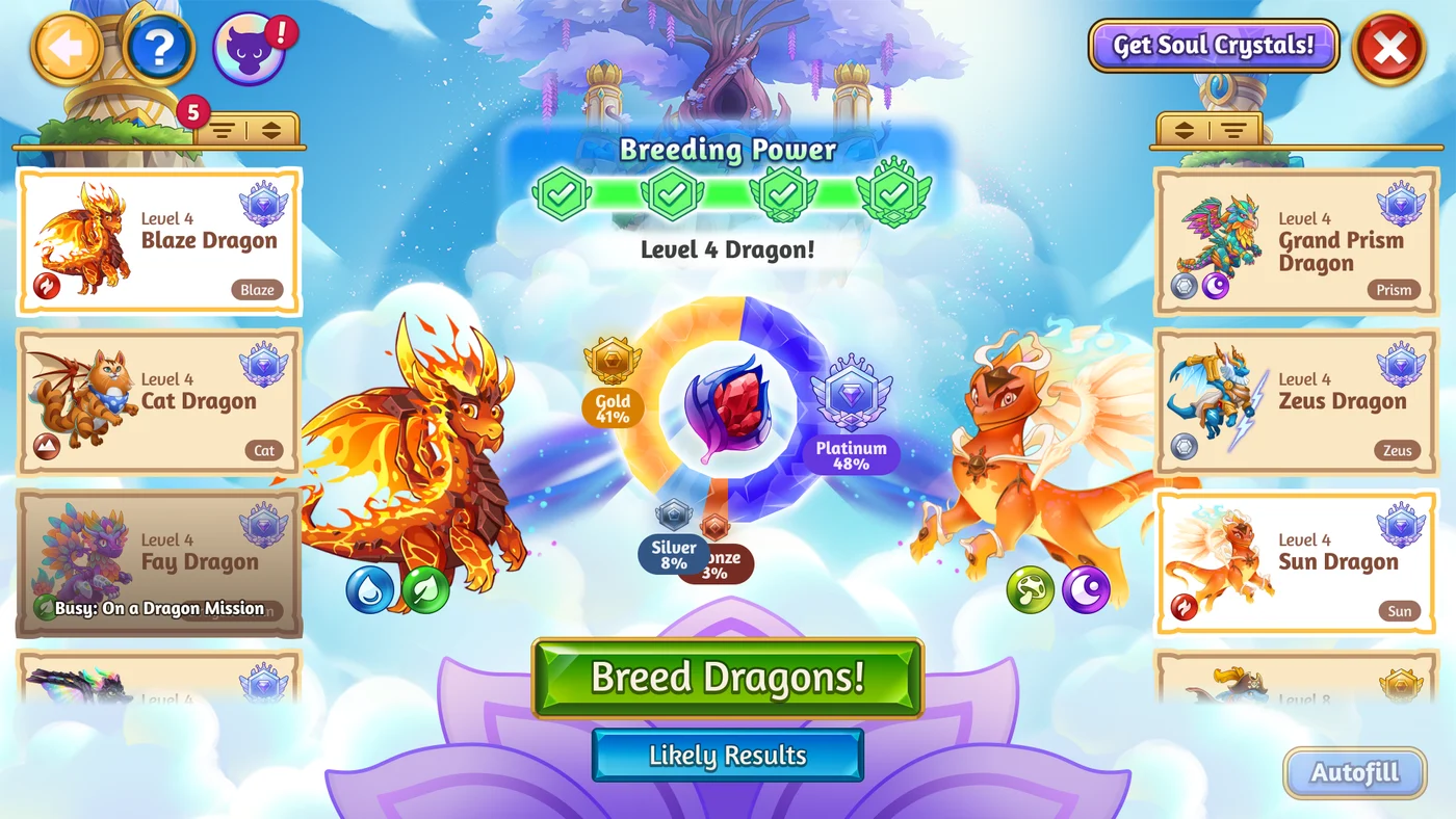 Dragon Breeding interface designs for Merge Dragons!